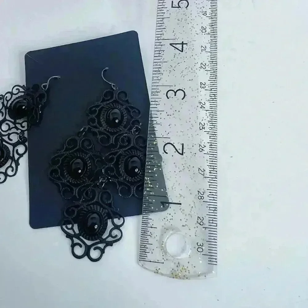 Black Gothic Drop Earrings Statement Dark Halloween Grunge Punk